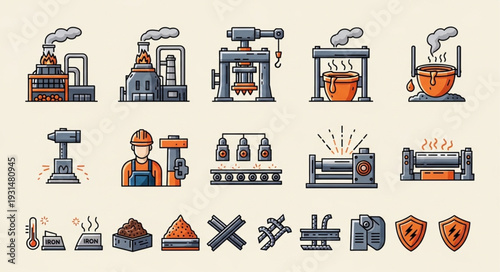 Collection of Industrial Factory Icons and Symbols.