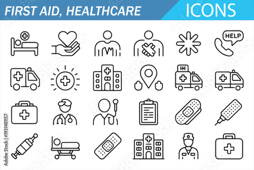 Medical Outline Icons – First Aid and Healthcare Vector Collection