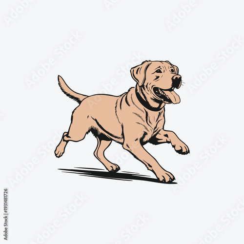 A detailed illustration of a labrador retriever happily running forward with a playful expression high-quality