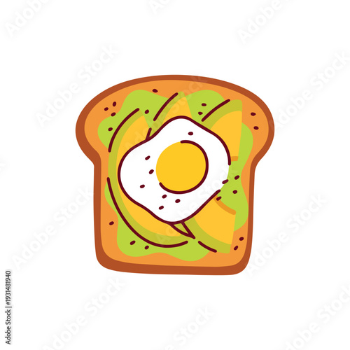 Healthy avocado toast with sliced green fruit and fried egg on top for organic breakfast menu design and morning wellness recipe blog.