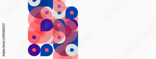 Abstract composition featuring overlapping circles. Pink, purple, blue hues create dynamic visual texture. Minimalist design, modern aesthetic.