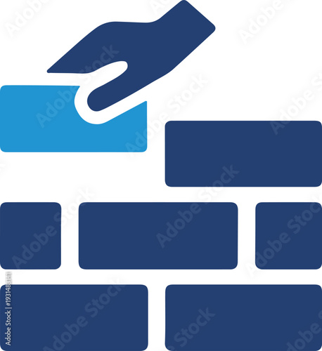 Hand Placing Brick on Wall Construction Icon