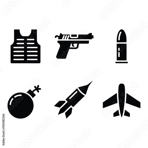 Collection of Military Weapon and Warfare Related Flat Icons for Army Use