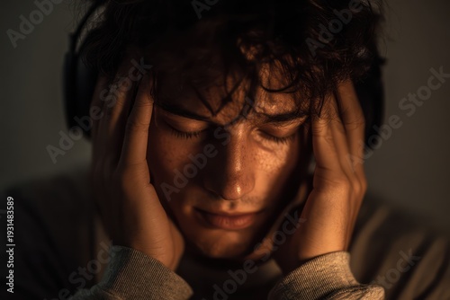 Sleep deprived man rubbing his temples