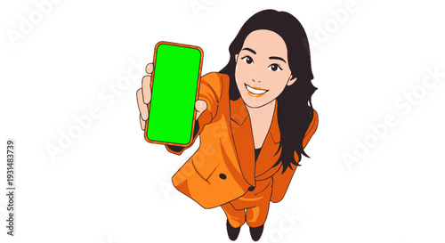 Woman Holding Phone with Green Screen