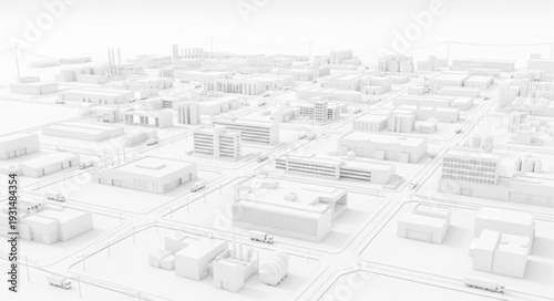 Abstract White Cityscape Architectural Model Aerial View.