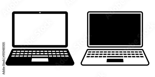 Set of minimal flat laptop computer icon with screen and keyboard vector illustration isolated on white background