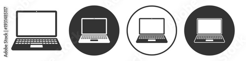 Set of minimal flat laptop computer icon with screen and keyboard vector illustration isolated on white background