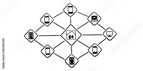 Internet of Things (IoT) Connected Devices Network Diagram – Thin Stroke Minimal Vector, Geometric Line Style