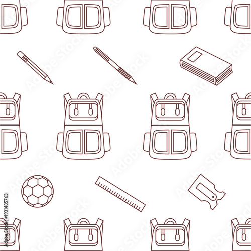 School equipment stationery pattern.  School supplies seamless pattern. School attributes seamless pattern. Student accessories repeat background. Back to school banner design. Education doodle patter