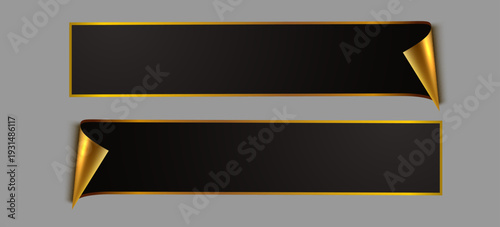 Elegant Black and Gold Banners with Curled Corners.