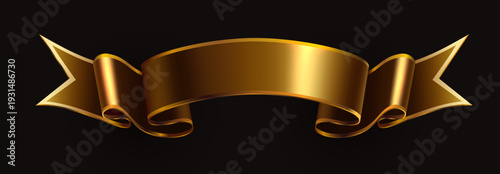 Elegant golden ribbon banner on a deep black background.