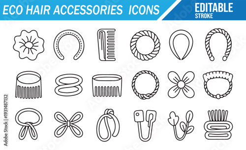 Minimal Hair Accessory Outline Icon Pack for Beauty and Fashion Design