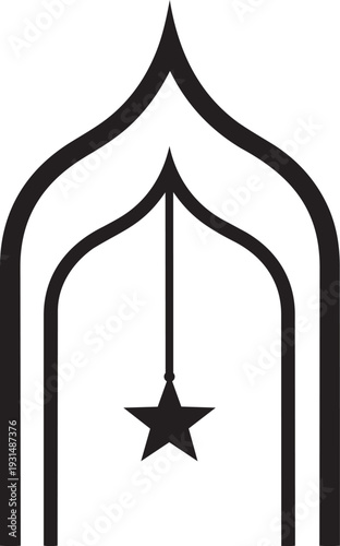 Islamic Arch Window with Hanging Star Icon for Ramadan and Eid Mubarak Design