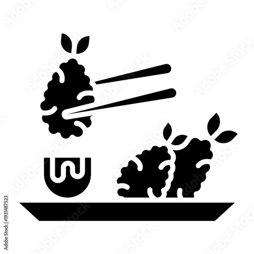 Tempura Shrimp with Chopsticks and Dipping Sauce Icon