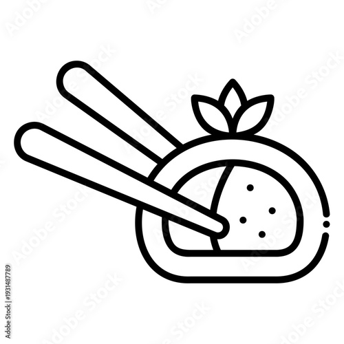 Sushi Roll with Chopsticks Line Art Icon