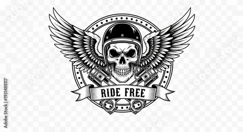 Skull with Wings and Helmet Emblem Ride Free.
