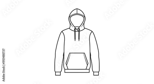 a black and white outline drawing of a classic blank hoodie or sweatshirt perfect for fashion design and apparel mockups