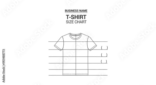 a blank t-shirt size chart template with a grid for apparel businesses to display clothing measurements and design details