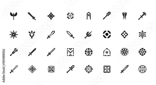 a collection of fantasy rpg icons including various weapon designs and mystical symbols ideal for game development ui assets