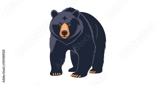 Illustration of a Black Bear with Minimalist Design on White Background