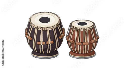 Traditional Indian Tabla Drums Illustration with Detailed Design