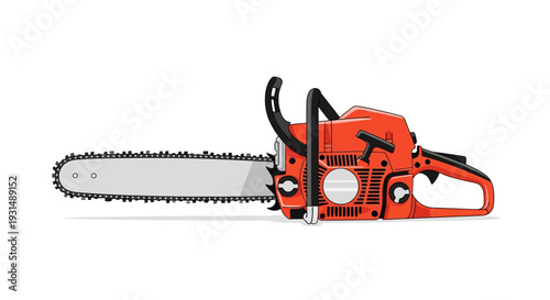 Vector illustration of a red chainsaw on a white background