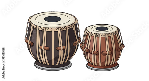 Pair of traditional Indian tabla drums on white background