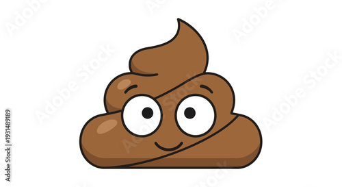 Smiling poop emoji with playful expression on white background