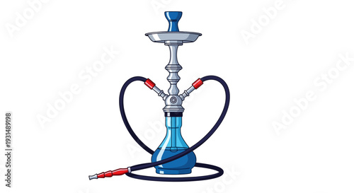 Illustration of a blue hookah with dual hoses on white background