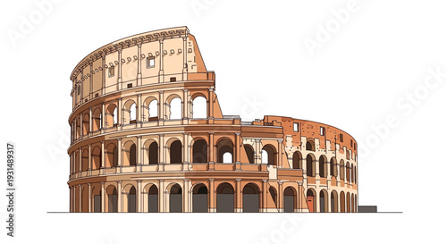 Detailed architectural illustration of the Roman Colosseum on white background
