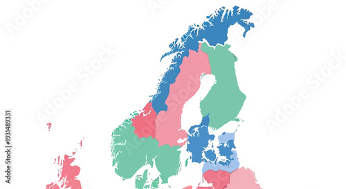 Colorful Political Map of Northern Europe with Country Borders