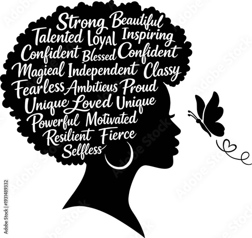 Afro woman affirmative words SVG, Black girl SVG