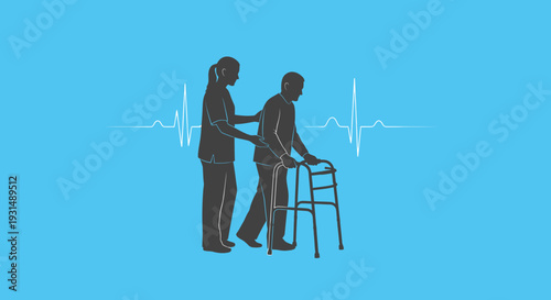 Caregiver Assisting Elderly Person with Walker in Medical Environment