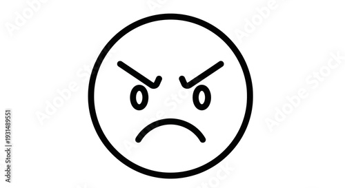 Simple black and white angry face emoticon illustration