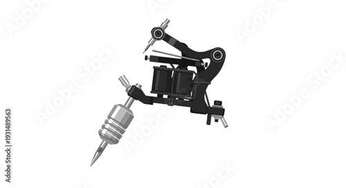 Realistic 3D rendering of a tattoo machine on white background