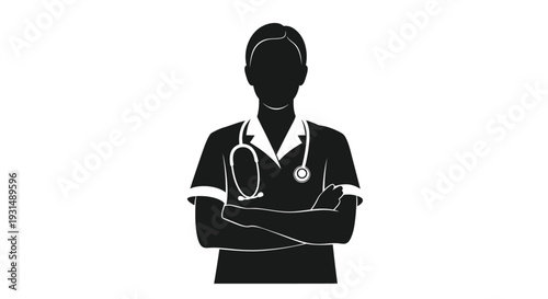 Silhouette of a healthcare professional with stethoscope standing confidently with crossed arms