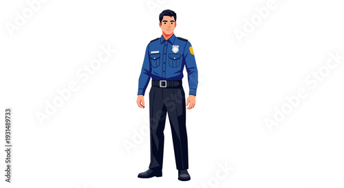 Illustration of a male police officer in uniform on white background