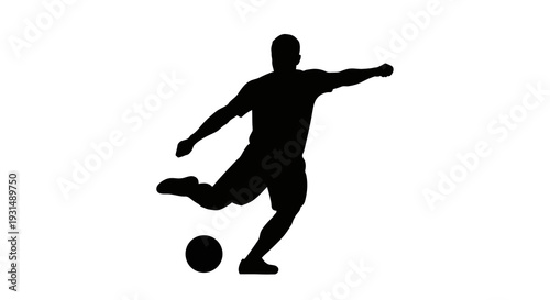 Silhouette of a Soccer Player Kicking a Ball on White Background