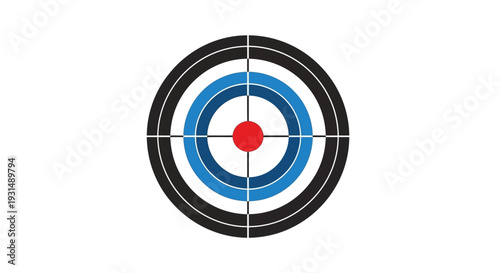 Colorful concentric target with red bullseye on white background