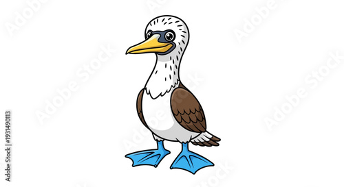 Cartoon illustration of a blue-footed booby bird with a playful expression
