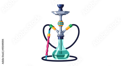Colorful hookah with multiple hoses on white background