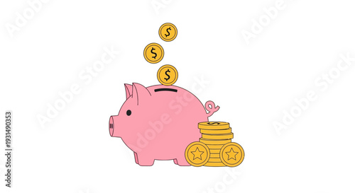 Pink piggy bank with coins symbolizing savings and financial growth