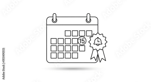 Calendar with notification bell and ribbon icon.