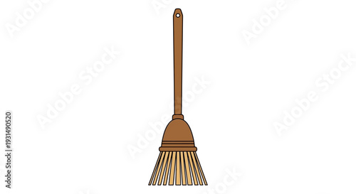 Simple brown broomstick illustration on white background