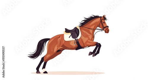 Illustration of a jumping horse with saddle on white background