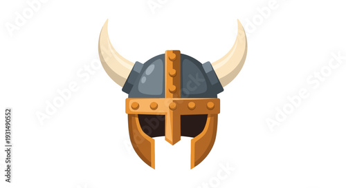 Viking helmet illustration with horns on white background