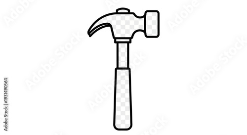 Black and white outline of a claw hammer on transparent background