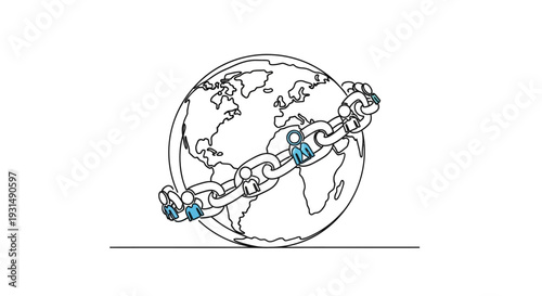 Global Network Connection Chain Linked to Earth, Digital Security Concept