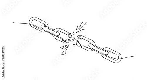 Broken Chain Link, Symbol of Freedom and Breaking Free, Minimalist Line Art